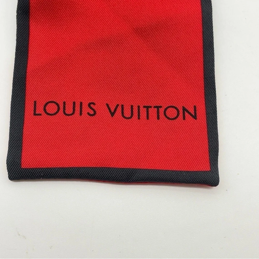 Auth Louis Vuitton Twilly Monogram Bandeau Red Silk Scarf/WB